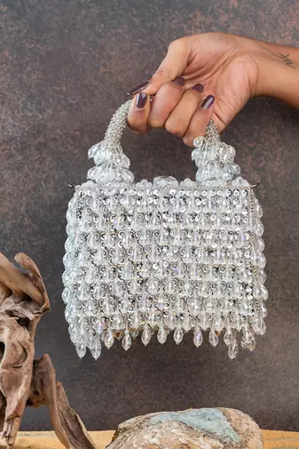 Ivory handcrafted crystal silk bag