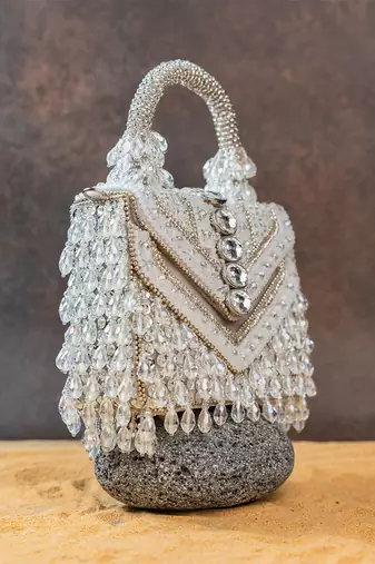 Ivory handcrafted crystal silk bag