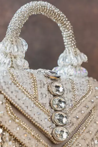 Ivory handcrafted crystal silk bag