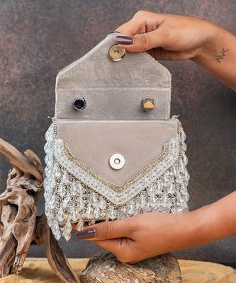 Ivory handcrafted crystal silk bag 5