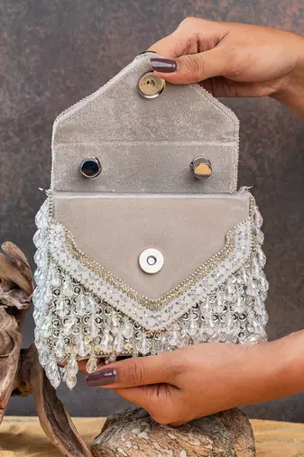 Ivory handcrafted crystal silk bag