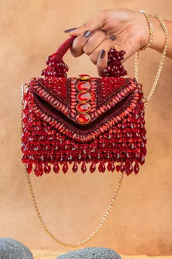 Ruby red handcrafted crystal bag