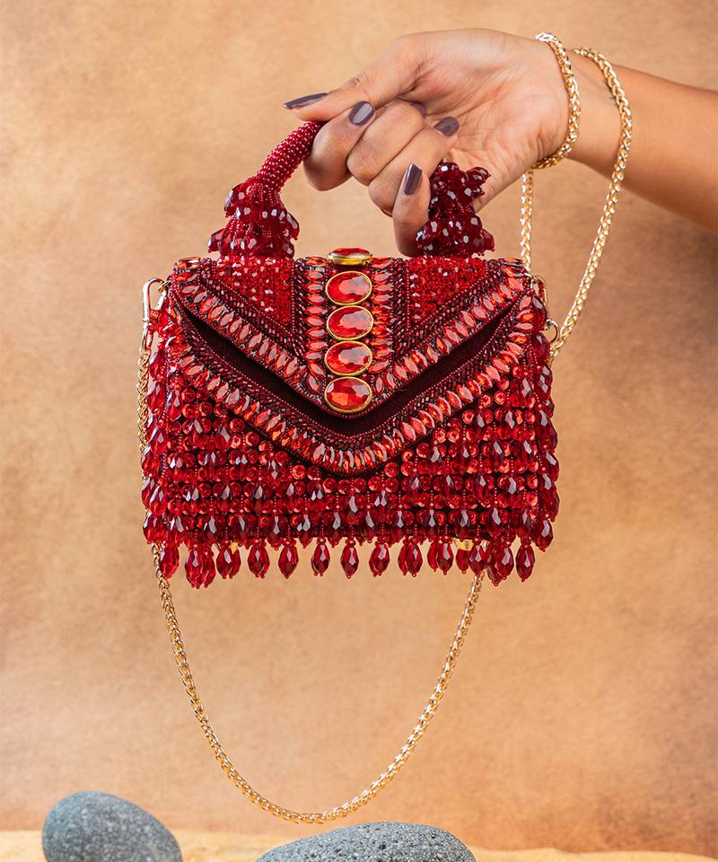 Ruby red handcrafted crystal bag