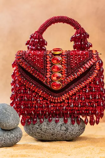 Ruby red handcrafted crystal bag