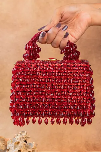 Ruby red handcrafted crystal bag
