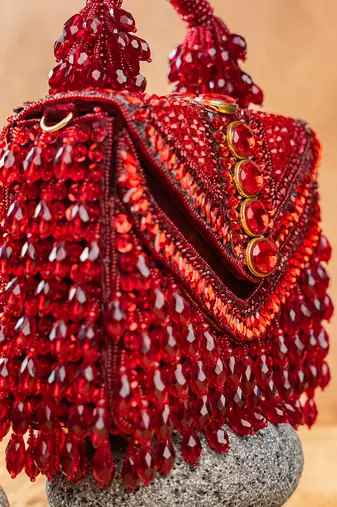 Ruby red handcrafted crystal bag
