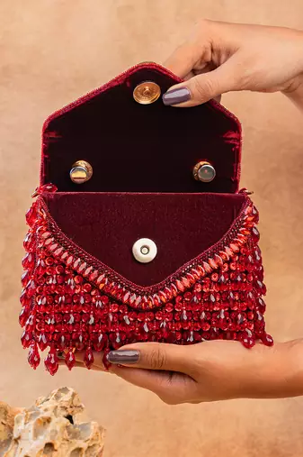 Ruby red handcrafted crystal bag