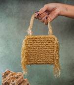 Gold weave fringe silk handbag