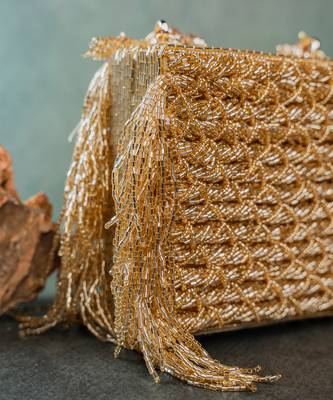 Gold weave fringe silk handbag 3
