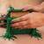 Emerald green weave fringe silk handbag