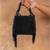 Jet black weave fringe silk handbag