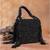 Jet black weave fringe silk handbag