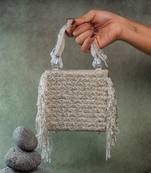 Silver weave fringe silk handbag