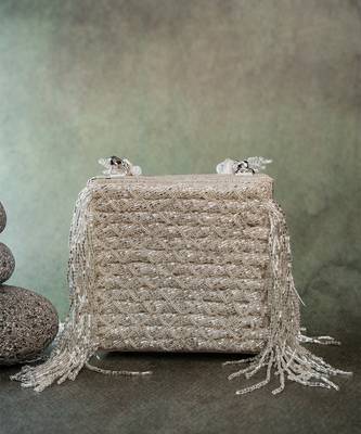 Silver weave fringe silk handbag 2