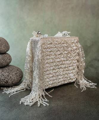 Silver weave fringe silk handbag 3