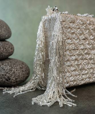 Silver weave fringe silk handbag 5