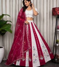 White Embroidery and sequins Roman silk blend Lahenga choli Set 