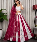 White Embroidery and sequins Roman silk blend Lahenga choli Set 