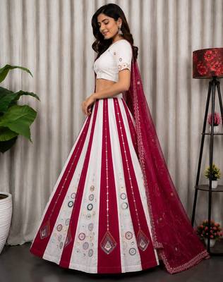 White Embroidery and sequins Roman silk blend Lahenga choli Set  4