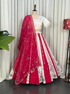 White Embroidery and sequins Roman silk blend Lahenga choli Set  5