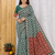 Dark Green Color Floral Printed Pallu With Sequince & Mirror Work & Thread Embroidered Lace Border Silk Blend Saree