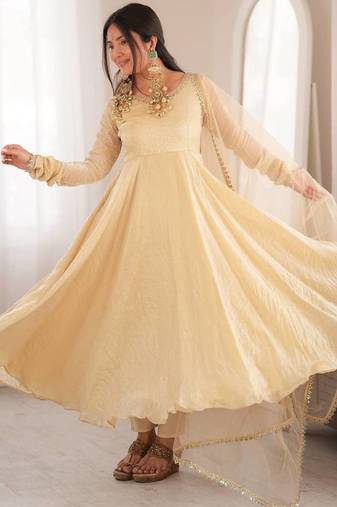 Mirror Work Fully Flaired Anarkali Gown Suit Set 
