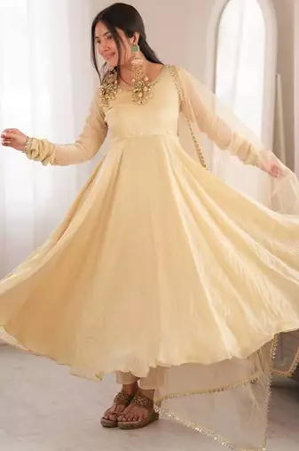 Mirror Work Fully Flaired Anarkali Gown Suit Set 