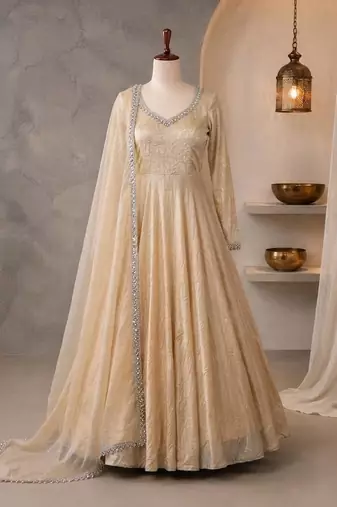 Mirror Work Fully Flaired Anarkali Gown Suit Set 