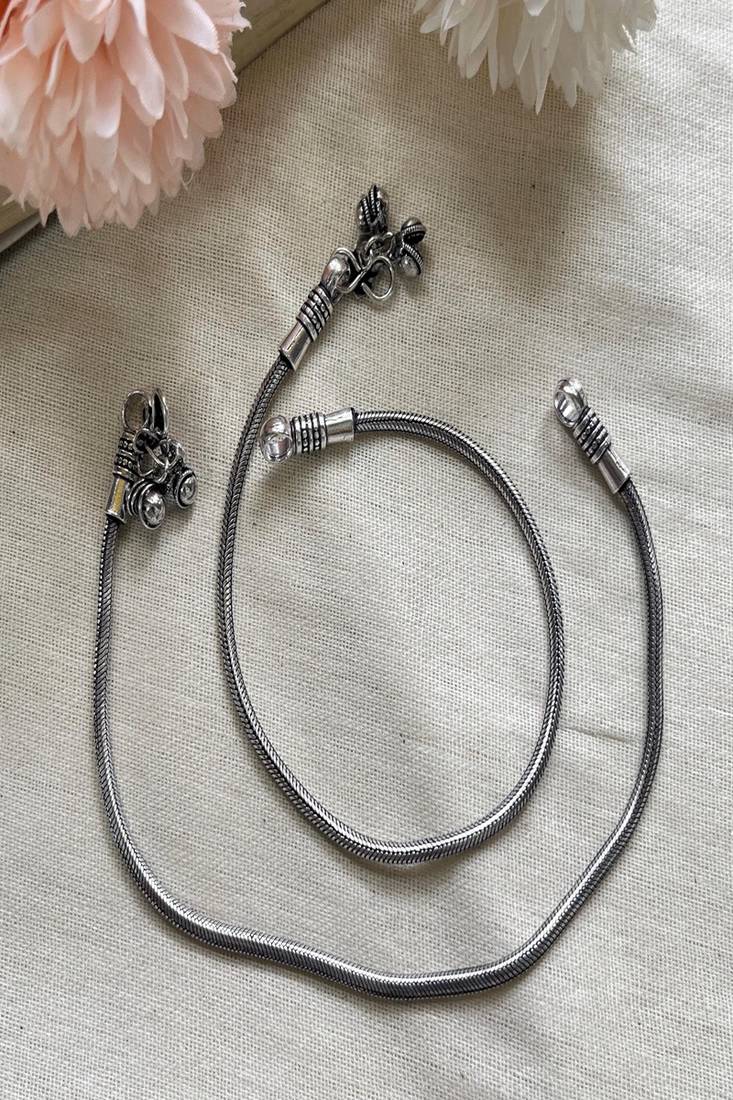 Minimalist Silver Snake Chain Anklet | Indian Payal with Bells | Beach Ankle Bracelet | Gift for Her