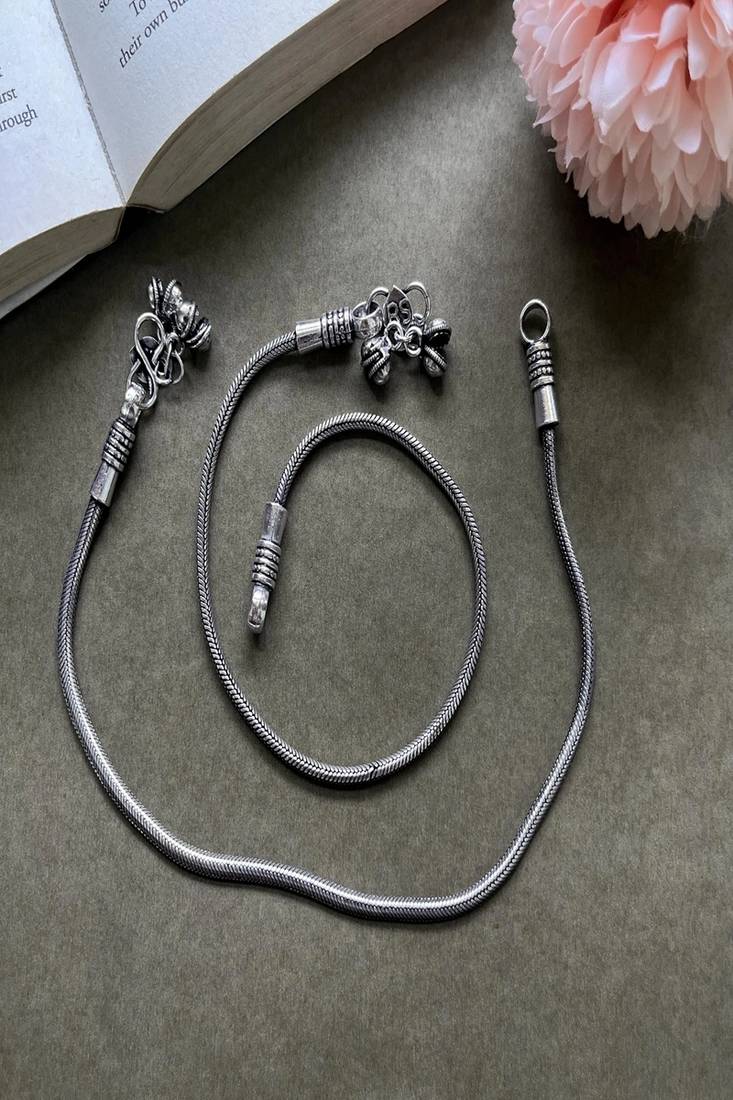 Minimalist Silver Snake Chain Anklet | Indian Payal with Bells | Beach Ankle Bracelet | Gift for Her