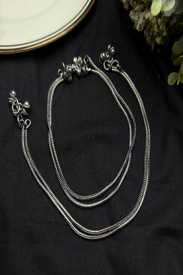 Double Snake Chain Silver Anklet with Bells | Minimalist Boho Foot Jewelry | Indian Payal Pair  3