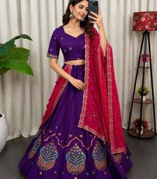Purple Embroidery and sequins Roman silk blend Lahenga choli Set