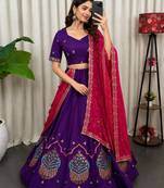 Purple Embroidery and sequins Roman silk blend Lahenga choli Set