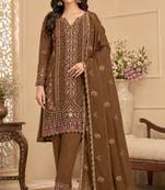 Coffee rangoli crush embroidered suit set with dupatta