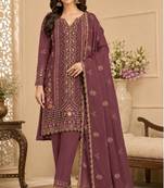 Mauve rangoli crush embroidered suit set with dupatta