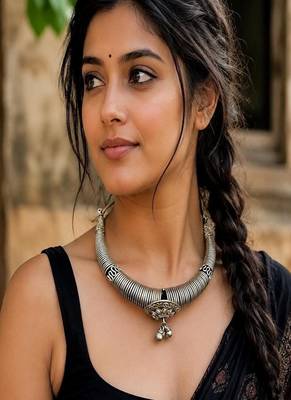 Oxidized Tribal Hasli Necklace, German Silver Torque Choker, Boho Ethnic Statement Necklace 1
