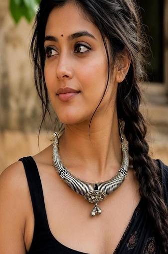 Oxidized Tribal Hasli Necklace, German Silver Torque Choker, Boho Ethnic Statement Necklace