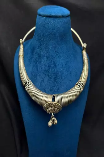 Oxidized Tribal Hasli Necklace, German Silver Torque Choker, Boho Ethnic Statement Necklace