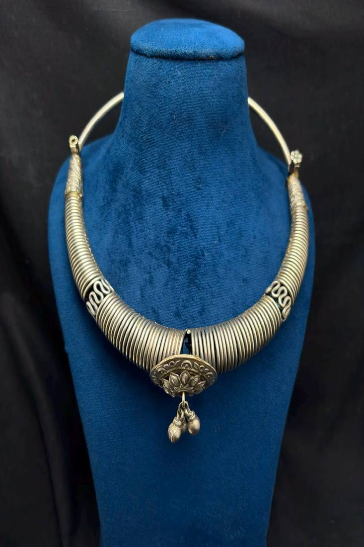Oxidized Tribal Hasli Necklace, German Silver Torque Choker, Boho Ethnic Statement Necklace