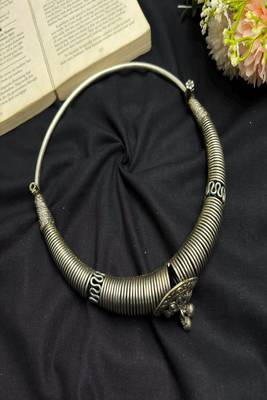 Oxidized Tribal Hasli Necklace, German Silver Torque Choker, Boho Ethnic Statement Necklace 4
