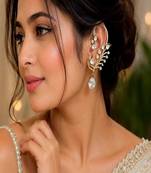 Gold Peacock Ear Cuff Earrings, Kundan Ear Crawler, Bridal Ear Wrap,Statement Ear Climber