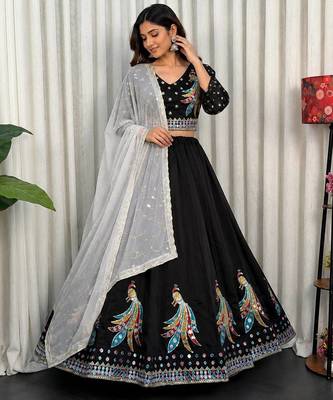Black Embroidery sequin and foil mirar Roman Silk_blend Lahenga Choli set 1