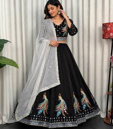 Black Embroidery sequin and foil mirar Roman Silk_blend Lahenga Choli set