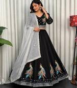 Black Embroidery sequin and foil mirar Roman Silk_blend Lahenga Choli set