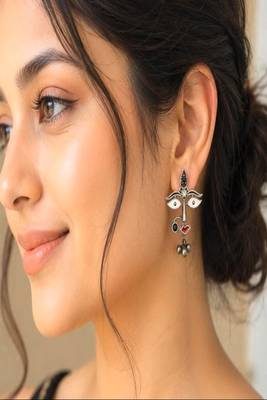 Oxidized Tribal Face Earrings, Boho Statement Earrings, Durga Goddess Face Dangle Earrings, Silver Ethnic Jewelry 1