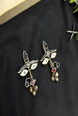 Oxidized Tribal Face Earrings, Boho Statement Earrings, Durga Goddess Face Dangle Earrings, Silver Ethnic Jewelry 2