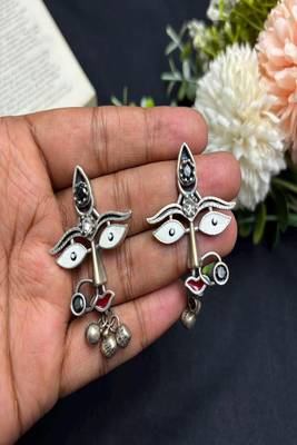 Oxidized Tribal Face Earrings, Boho Statement Earrings, Durga Goddess Face Dangle Earrings, Silver Ethnic Jewelry 3