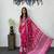rani pink color mirror work border with handcrafted red tassels (latkan) and ajarakh print gajji silk blend saree
