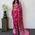 rani pink color mirror work border with handcrafted red tassels (latkan) and ajarakh print gajji silk blend saree