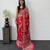 red color mirror work border with handcrafted red tassels (latkan) and ajarakh print gajji silk blend saree